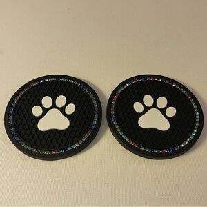 Paw Print Car Cup Holder Coasters with bling set of 2 NWT